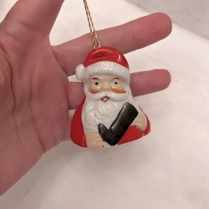Japan Vintage Santa Holding Boot Bell Christmas Ornament Porcelain